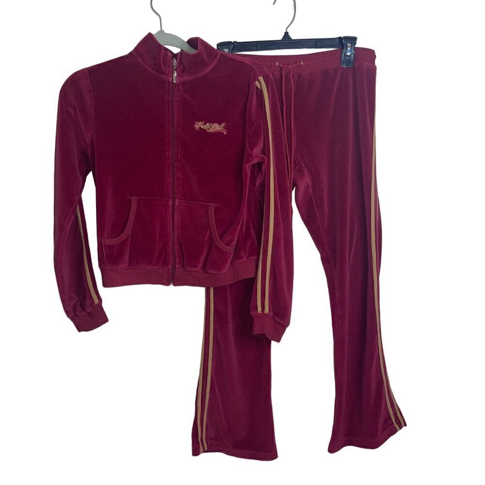 Hale Bob Vintage 90s Womens Track Suit Size M Red Y2k Logo Velour Crop Full Zip